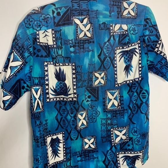 Hukilau Fashions Retro Vintage 70s Hawaiian Shirt ~ Size Small Blue Palm Floral - Picture 9 of 10
